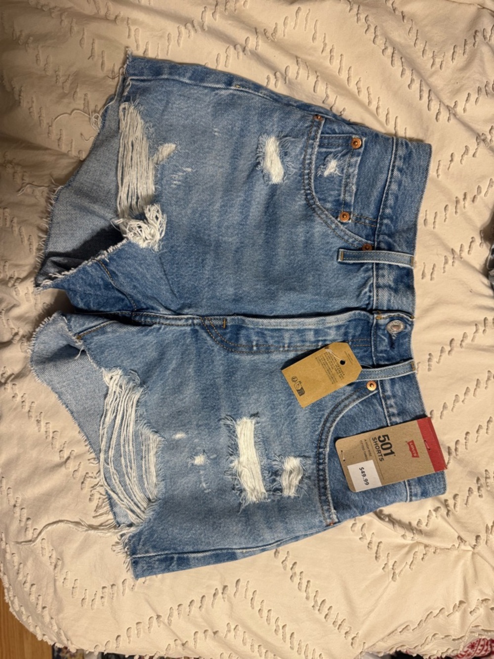 Levi's Light Blue Distressed High-Rise Jean Shorts